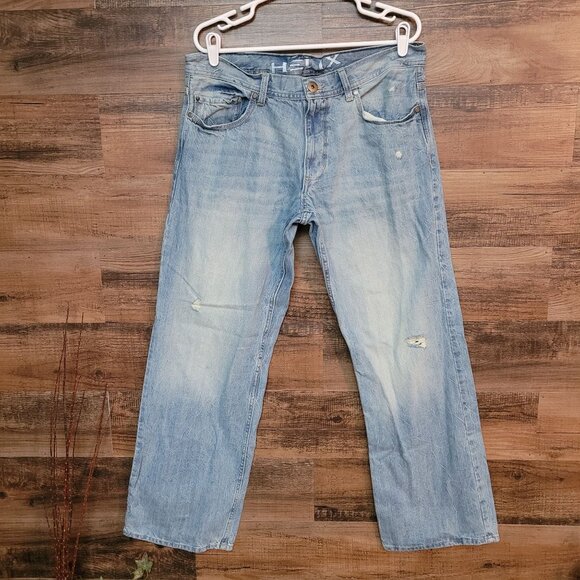 Helix Jeans Mens 34x32 Loose Straight N56 Ripped Medium Light Wash Cotton Denim - Picture 1 of 10
